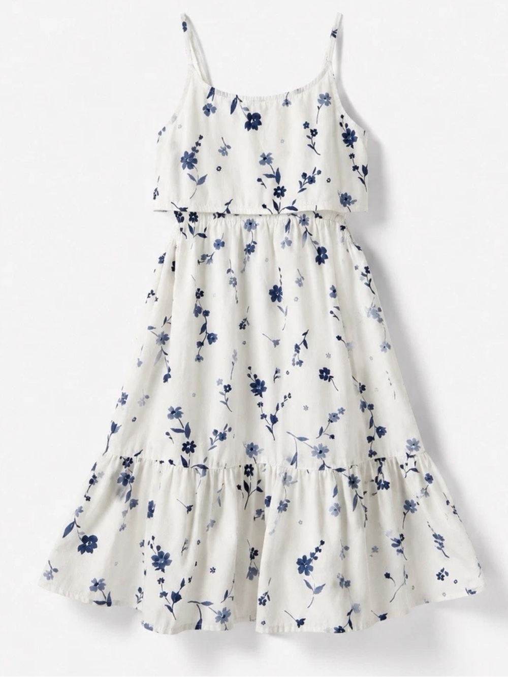 Abercrombie Kids White Blue Floral Side cut-outs tiered ruffle Sun Dress 15/16